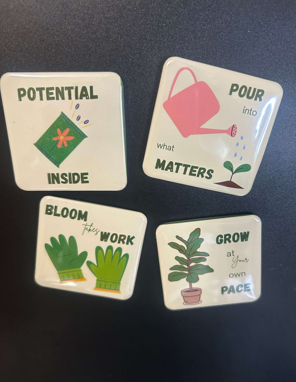 Garden Cuties Mini Magnets Set – full set of 4 2x2 waterproof garden-themed magnets