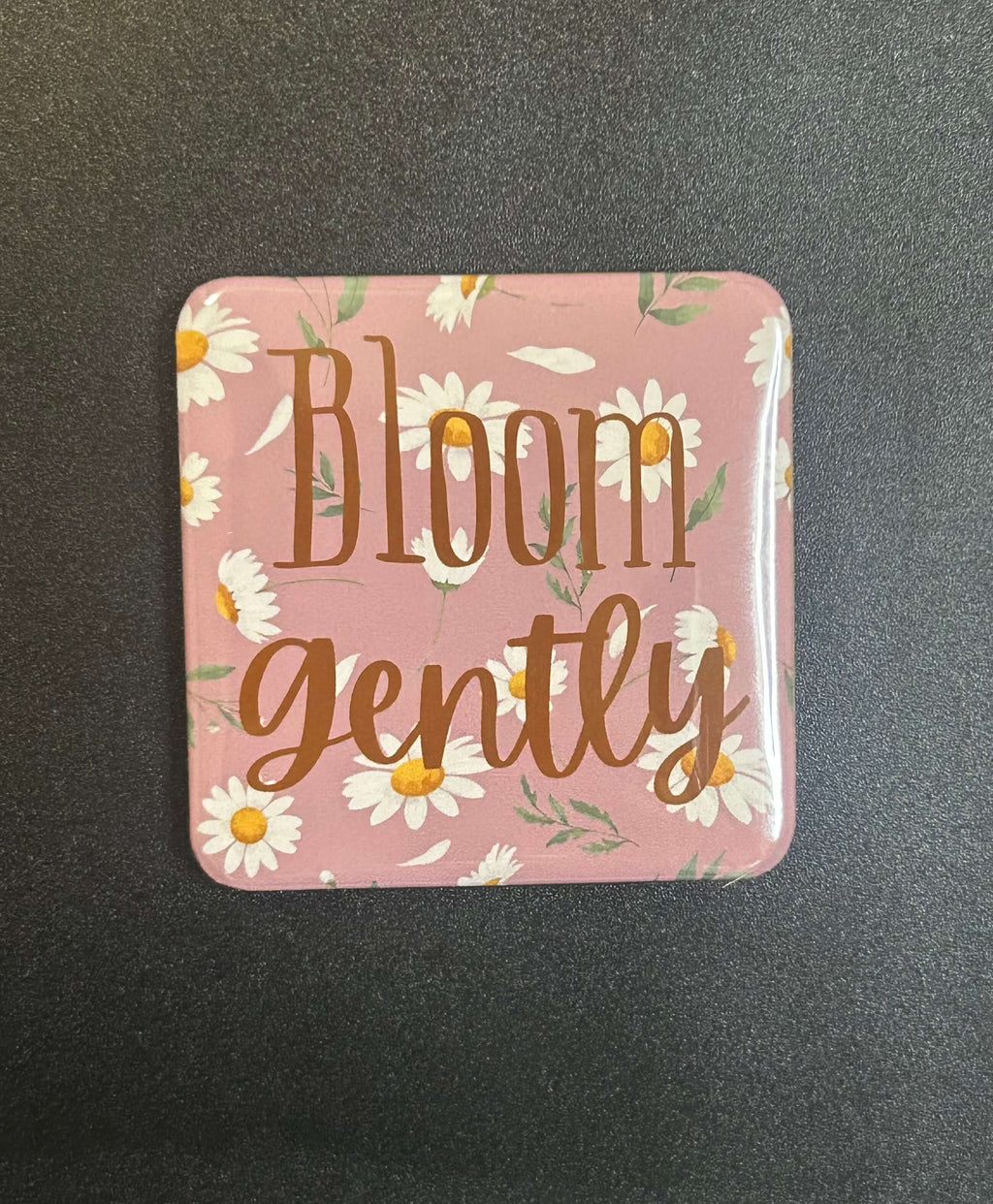 Close-up of Boho Bloomers Mini Magnets Set showing uplifting quotes and floral designs