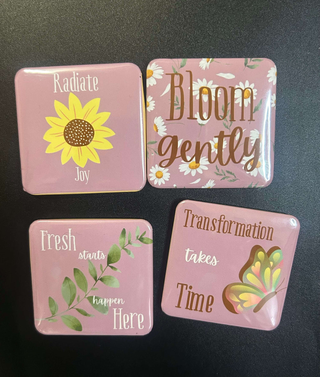 Boho Bloomers Mini Magnets Set – full set of 4 2x2 waterproof boho floral magnets
